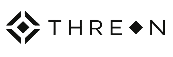 The logo for THREON, featuring a stylized geometric diamond icon on the left and the brand name 'THREON' in a modern sans-serif font with a diamond symbol replacing the letter 'O', all in black on a solid white background.